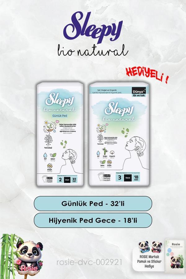 Bio Natural Sleepy Hijyenik Ped Gece 18'li ve Günlük Uzun 32'li ve Rosie - Image 1