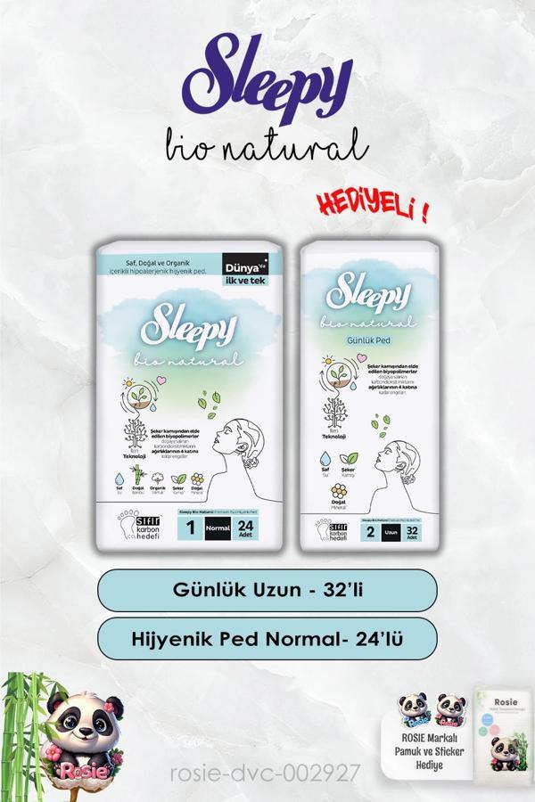Günlük Ped Uzun 32'li ve Hijyenik Ped Normal 24'lü Bio Natural Sleepy ve Rosie - Image 1