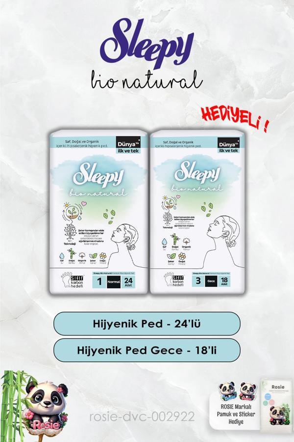 Hijyenik Ped Gece 18'li ve Normal 24'lü Bio Natural Sleepy ve Rosie - Image 1