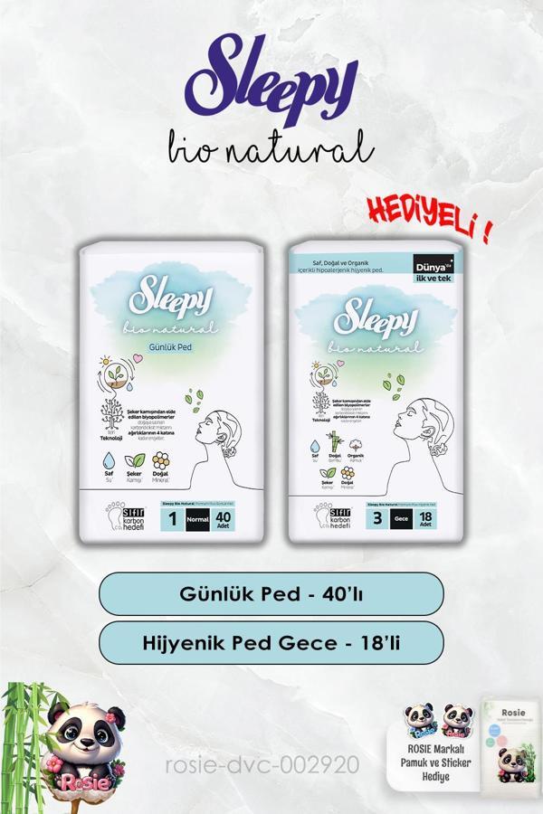 Sleepy Hijyenik Ped Gece 18'li ve Günlük Normal 40'lı Bio Natural ve Rosie - Image 1