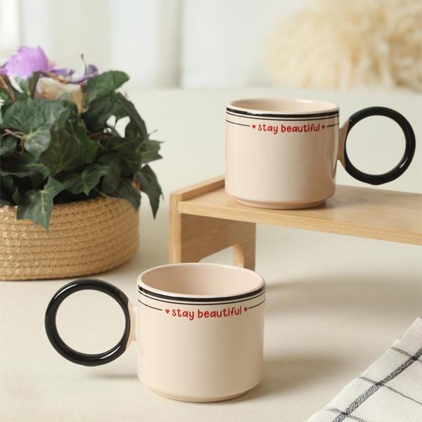 Keramika Stayl Beautiful Siyah Stackable Halka Kulplu Fincan 8 Cm 2 Adet - Image 1