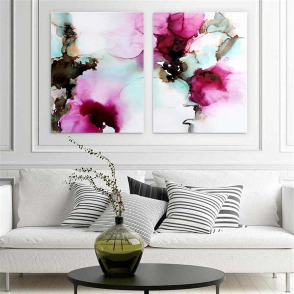 Abstract Akvarel İkili Set Yağlı Boya Dokulu Tablo 100X150 Gümüş Çerçeveli - Image 1