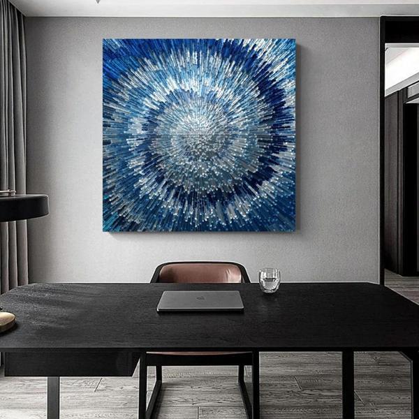 Abstract Blue Yağlı Boya Dokulu Tablo 120X120 Çerçevesiz - Image 1