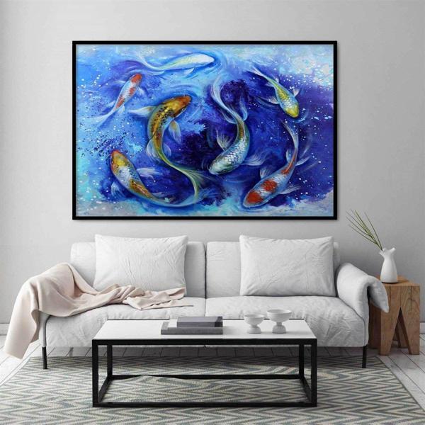 Akvaryum Yağlı Boya Dokulu Tablo 50X70 Siyah Çerçeveli - Image 1