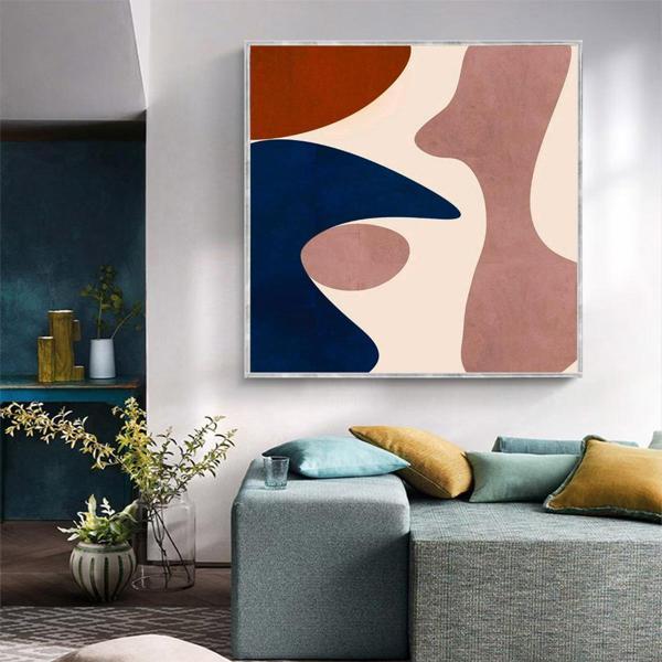 Abstract Shapes Yağlı Boya Dokulu Tablo 50X50 Gümüş Çerçeveli - Image 1