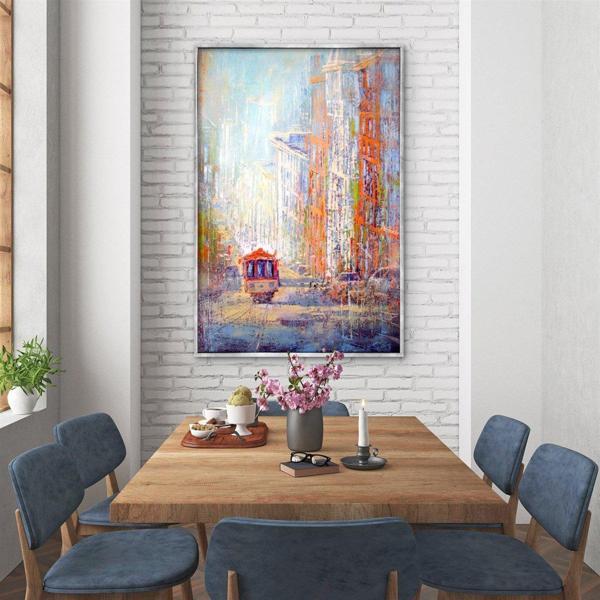 Abstract Streetcar Yağlı Boya Dokulu Tablo 90X120 Çerçevesiz - Image 1