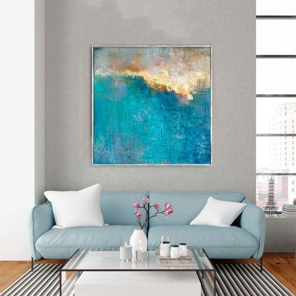 Behind The Clouds Yağlı Boya Dokulu Tablo 80X80 Gümüş Çerçeveli - Image 1