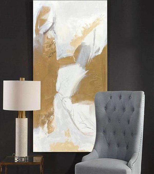 Beyaz Kahve Yağlı Boya Dokulu Tablo 90X120 Gümüş Çerçeveli - Image 1