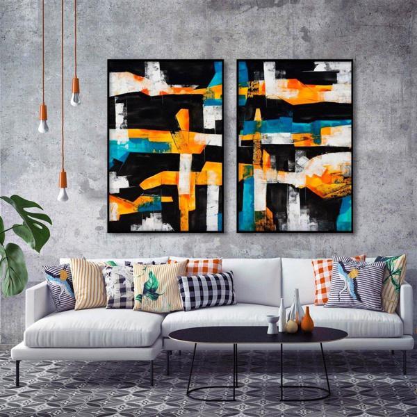Birth Of Light İkili Set Yağlı Boya Dokulu Tablo 100X150 Gold Çerçeveli - Image 1