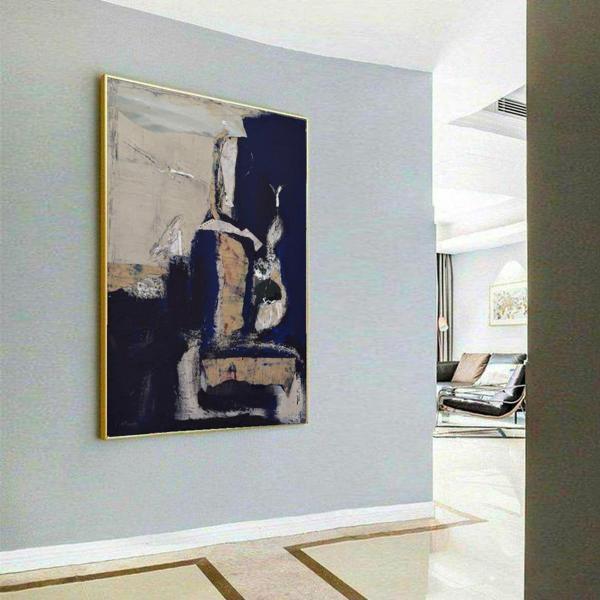 Bleu Marine Yağlı Boya Dokulu Tablo 100X150 Siyah Çerçeveli - Image 1