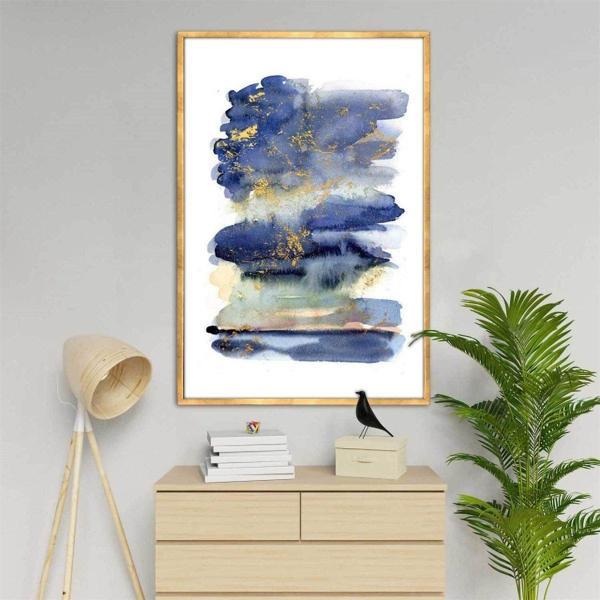 Blue Wave Yağlı Boya Dokulu Tablo 50X70 Gold Çerçeveli - Image 1