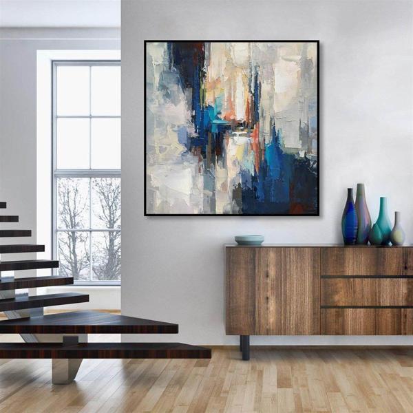 Blue Fault Yağlı Boya Dokulu Tablo 80X80 Gümüş Çerçeveli - Image 1