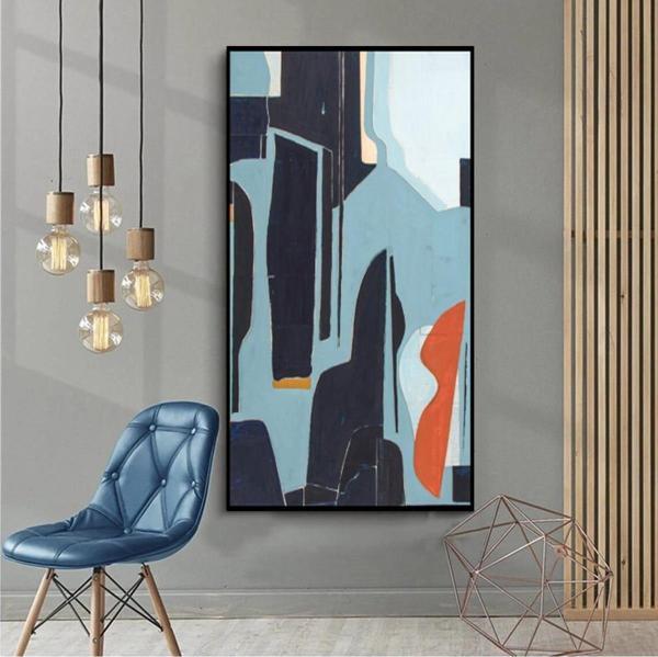 Blueness Yağlı Boya Dokulu Tablo 90X120 Siyah Çerçeveli - Image 1