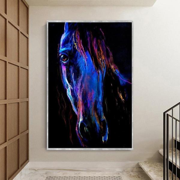 Blue Horse Yağlı Boya Dokulu Tablo 100X150 Gümüş Çerçeveli - Image 1