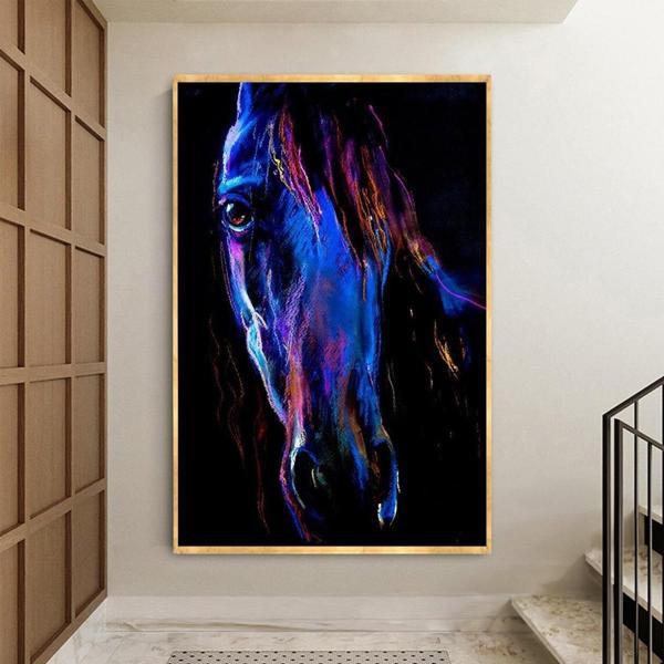 Blue Horse Yağlı Boya Dokulu Tablo 90X120 Gold Çerçeveli - Image 1