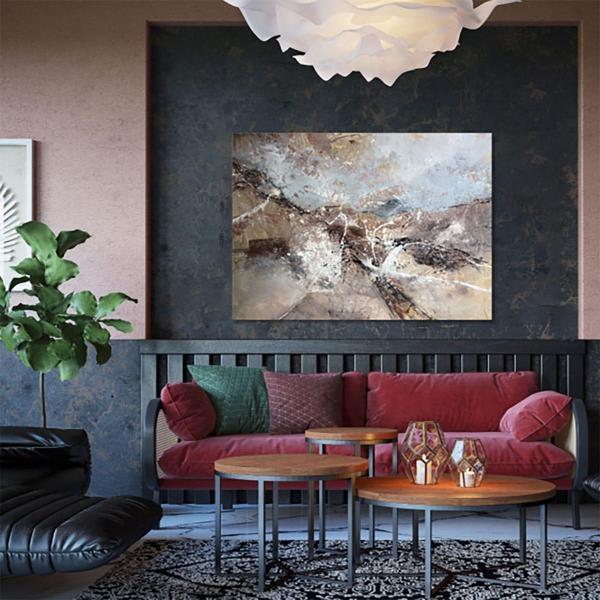 Boden Yağlı Boya Dokulu Tablo 100X100 Gold Çerçeveli - Image 1