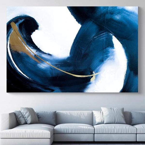 Blue Liquid Yağlı Boya Dokulu Tablo 120X120 Çerçevesiz - Image 1
