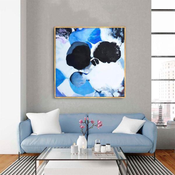 Blue Dream Yağlı Boya Dokulu Tablo 100X100 Gold Çerçeveli - Image 1