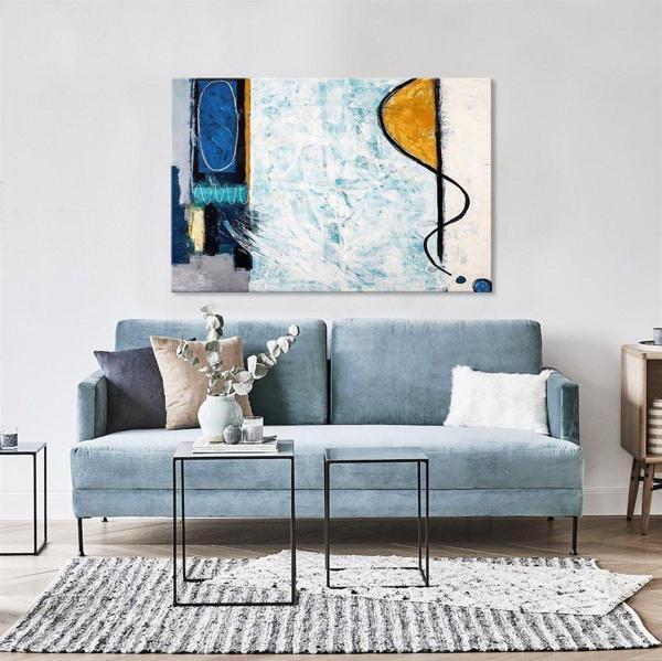 Buz Mavisi Yağlı Boya Dokulu Tablo 90X120 Gümüş Çerçeveli - Image 1