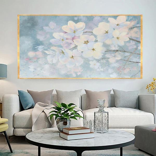 Cherry Blossoms Yağlı Boya Dokulu Tablo 100X150 Gold Çerçeveli - Image 1