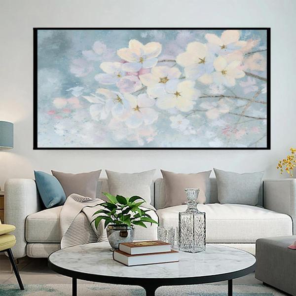 Cherry Blossoms Yağlı Boya Dokulu Tablo 60X90 Siyah Çerçeveli - Image 1