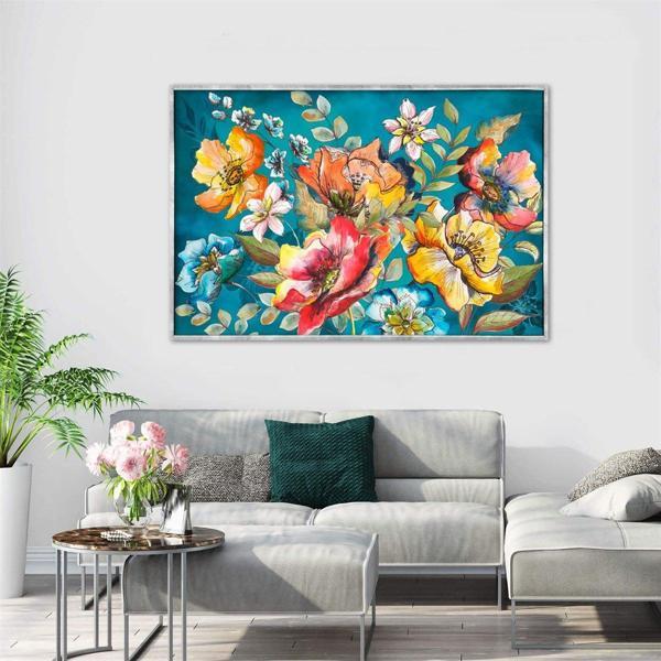 Çiçekler Yağlı Boya Dokulu Tablo 90X120 Gold Çerçeveli - Image 1