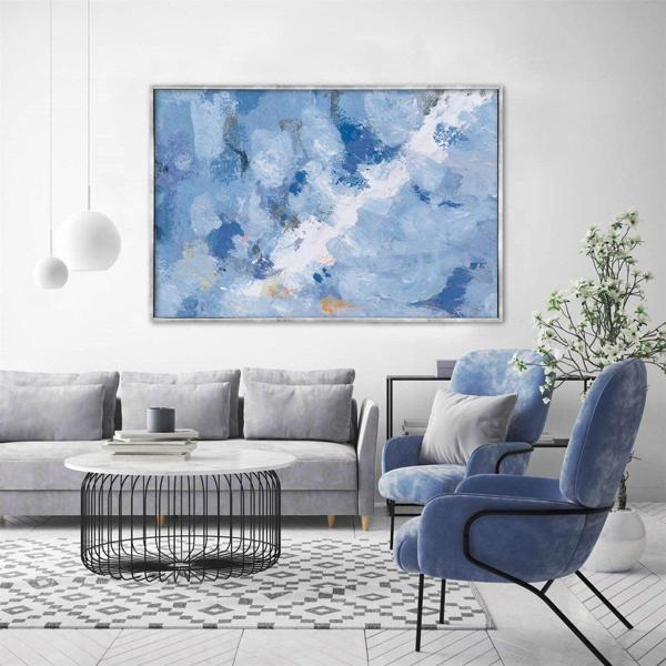 Daha Bir Mavi Yağlı Boya Dokulu Tablo 60X90 Siyah Çerçeveli - Image 1