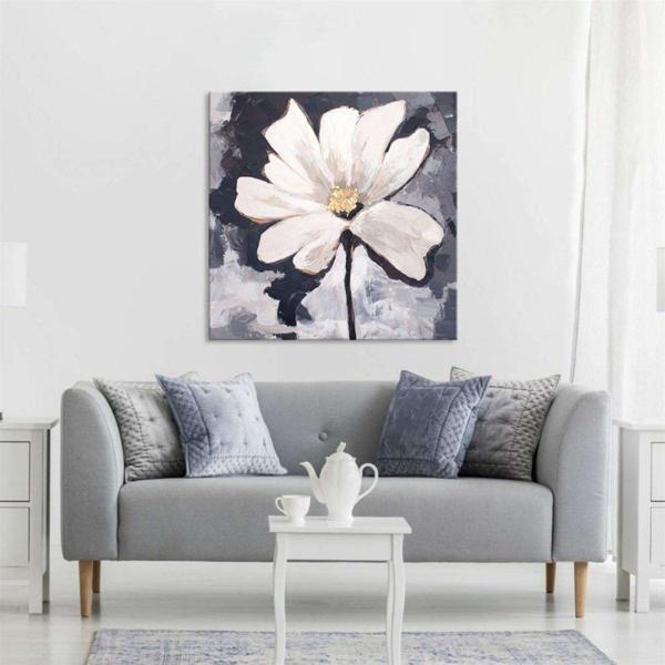 Daisy Yağlı Boya Dokulu Tablo 80X80 Gold Çerçeveli - Image 1