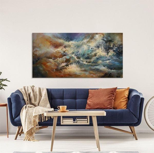Dalgalar Yağlı Boya Dokulu Tablo 60X90 Gümüş Çerçeveli - Image 1