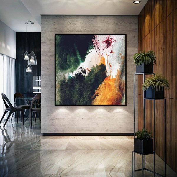 Dark Green Yağlı Boya Dokulu Tablo 80X80 Gümüş Çerçeveli - Image 1
