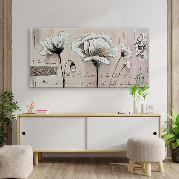 Çiçeğin Doğuşu Yağlı Boya Dokulu Tablo 75X100 Gümüş Çerçeveli - Image 1