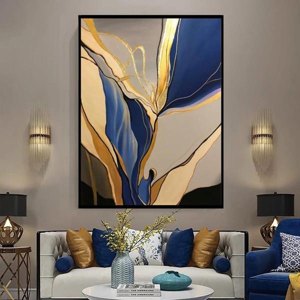 Elegant Navy Yağlı Boya Dokulu Tablo 90X120 Siyah Çerçeveli - Image 1