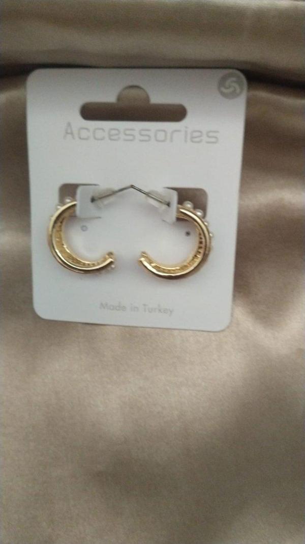 taşlı halka gold küpe  - Image 1
