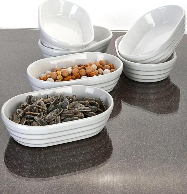 6 Adet Oval Çerezlik/Kahvaltılık Sunum Tabağı Seti - Beyaz 15x8 cm Trilla - Image 1