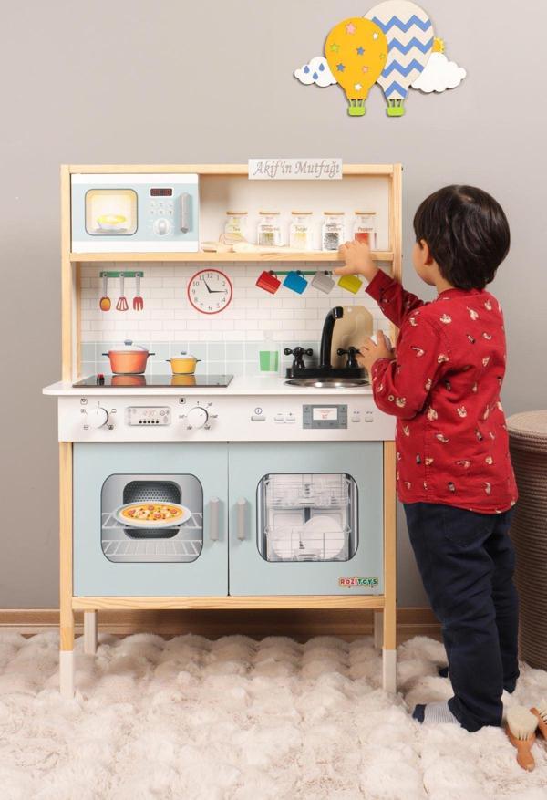 Ledli Ahşap Oyuncak Mutfak ~ Montessori Mutfak, Çocuk Mutfağı, Hediye Halı DBG102 - Image 1