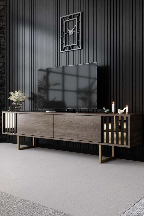 Modatte Gold Line Demir Ayaklı Ceviz Tv Sehpası - Image 1