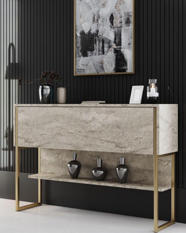 Modatte Luxe Dresuar Demir Ayaklı Mermer Gold - Image 1