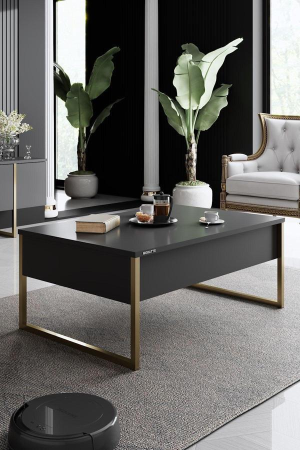 Modatte Luxe Gold Demir Ayaklı Antrasit Orta Sehpa - Image 1