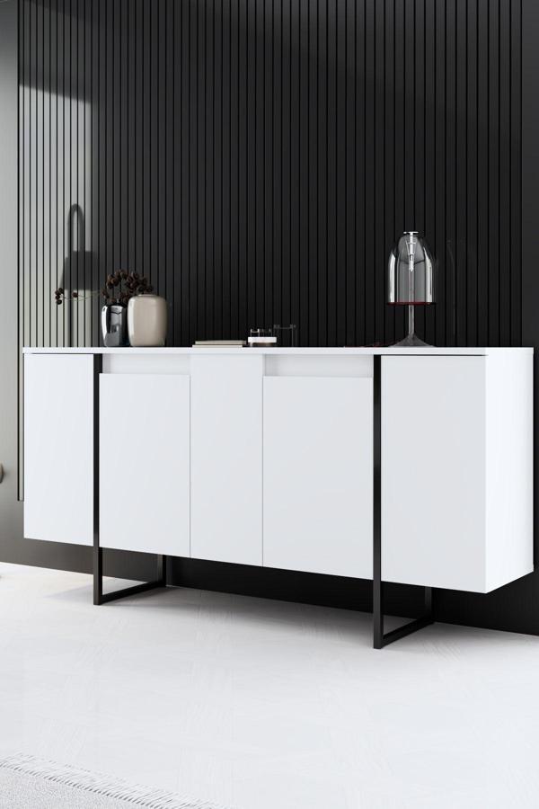 Modatte Luxe Siyah Demir Ayaklı Beyaz Konsol - Image 1