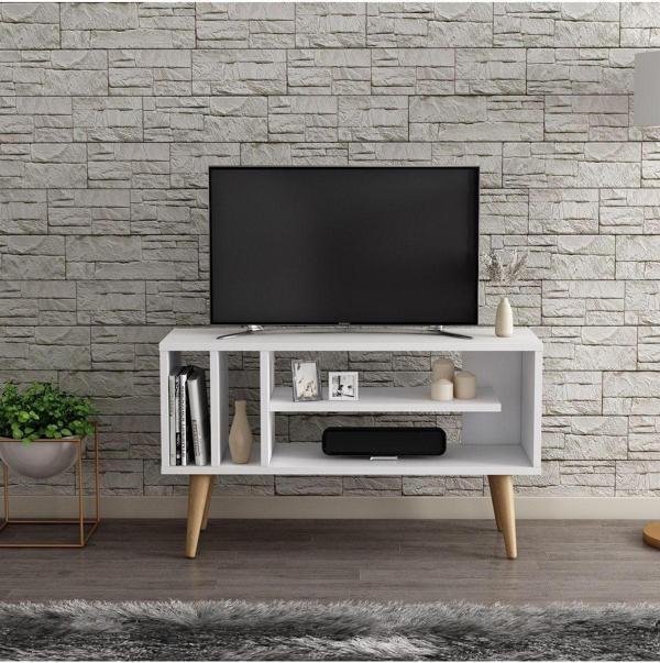 Mobilya Gezegeni Mis Tv Ünitesi - Beyaz / Ahşap Ayak - 90 Cm - Image 1