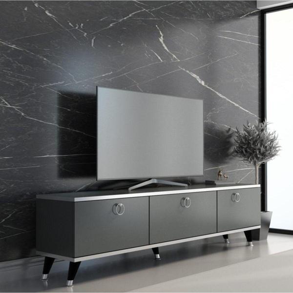 Mobilya Gezegeni Gold Tv Ünitesi Antrasit Gümüş 210 Cm Genişlik Z3001 - Image 1
