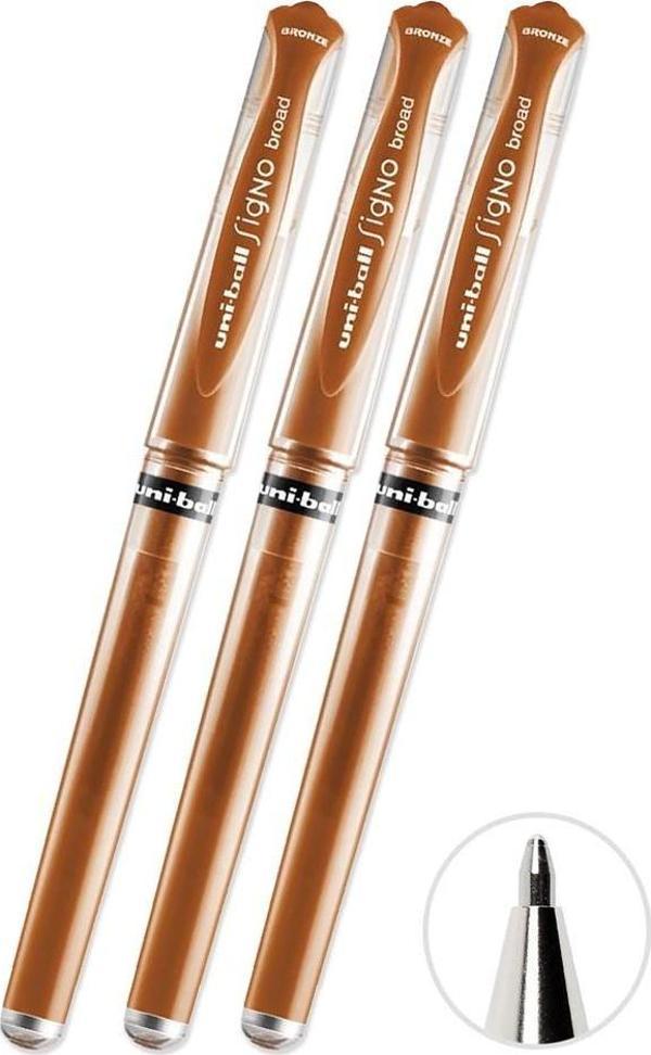 Bakır Yaldız İmza Kalemi 3 Adet Uniball Signo Broad 1.0 mm Roller Pilot Kalem Um-153 Yaldızlı Davetiye Kalemi Mürekkepli - Image 1