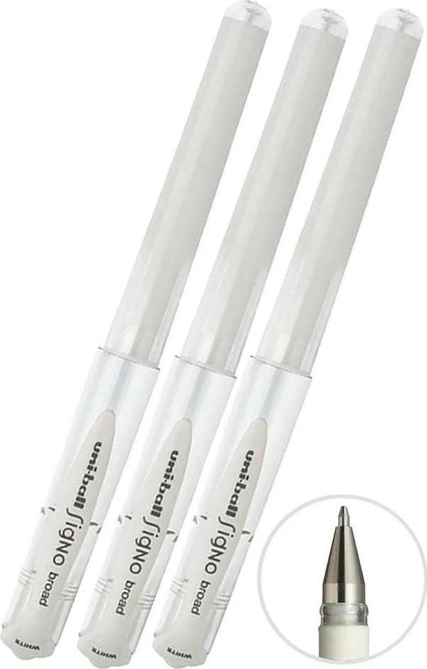 Beyaz İmza Kalemi 3 Adet Uniball Signo Broad 1.0 mm Roller Pilot Kalem Um-153 Yaldızlı Davetiye Kalemi Mürekkepli - Image 1
