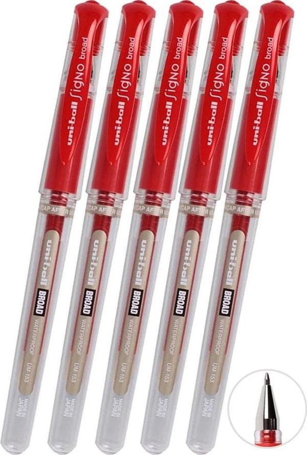 Kırmızı İmza Kalemi 5 Adet Uniball Signo Broad 1.0 mm Roller Pilot Kalem Um-153 Roller Uçlu Likit Mürekkepli Pilot Kalem - Image 1