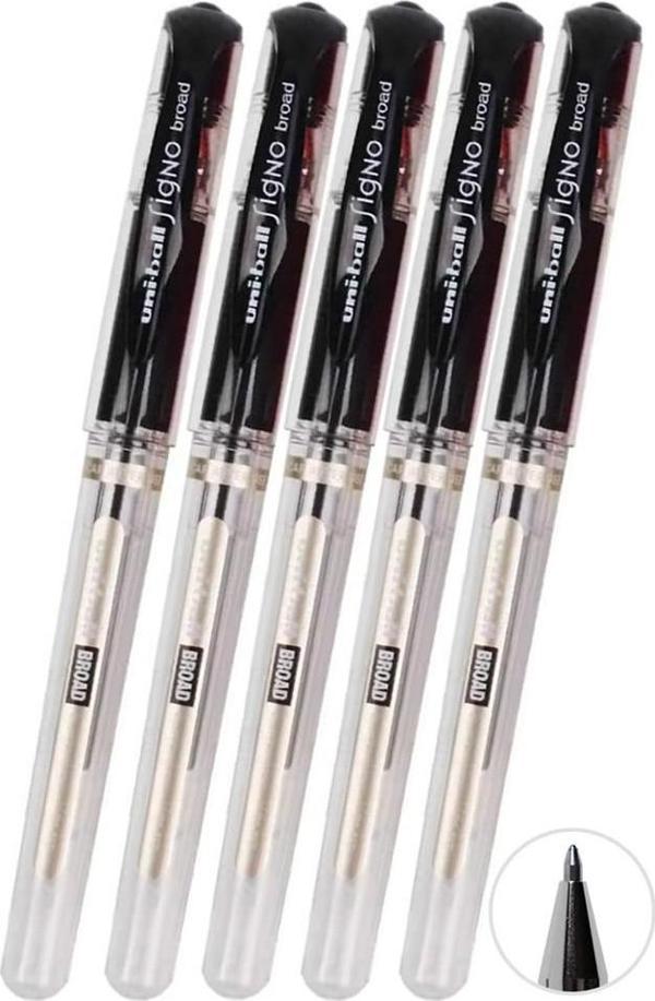 Siyah İmza Kalemi 5 Adet Uniball Signo Broad 1.0 mm Roller Pilot Kalem Um-153 Roller Uçlu Likit Mürekkepli Pilot Kalem - Image 1