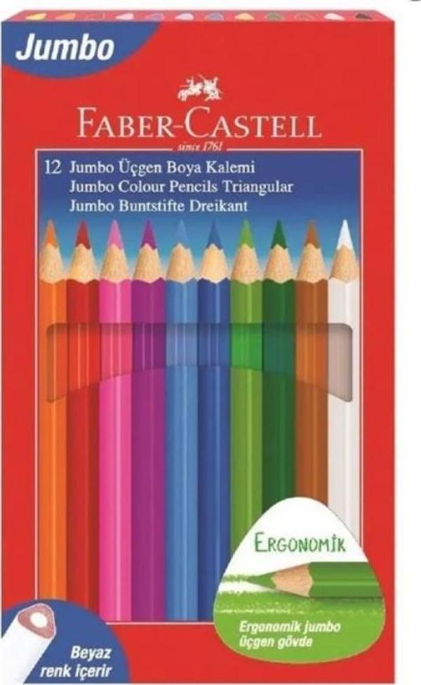Jumbo Üçgen Kuru Boya Kalemi Faber Castell 12 Renk Karton Kutu - Image 1