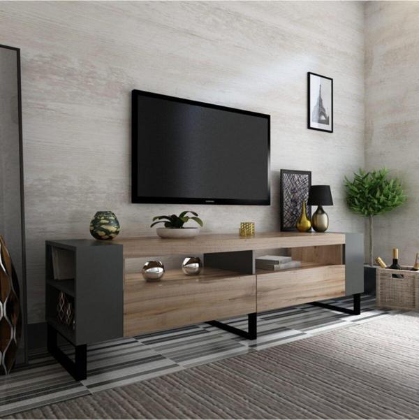 Mobilya Gezegeni Belgrad Tv Ünitesi Çırağan-Antrasit 42 Cm Derinlik / 150 Cm Genişlik Demir Ayaklı - Image 1