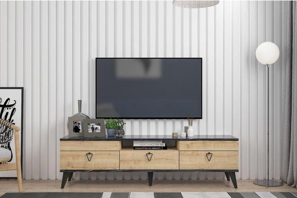 Mobilya Gezegeni Mobilya Gezegen Arora Tv Ünitesi 160 Cm Bendir Mermer-Safir Meşe - Image 1