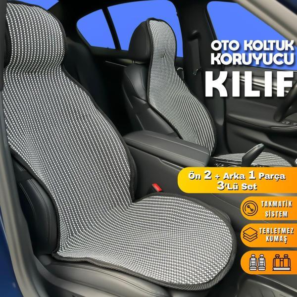 Citroen Saxo Uyumlu Uyumlu Koltuk Kılıfı Minder Çizgili Füme Beyaz 2+1 Ön Arka Set - Image 1