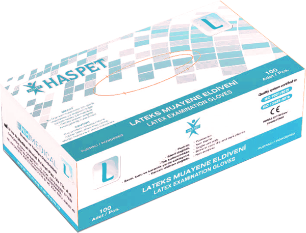 Haspet Lateks Muayene Eldiveni 100'lü L Büyük Boy Pudralı Beyaz - Image 1